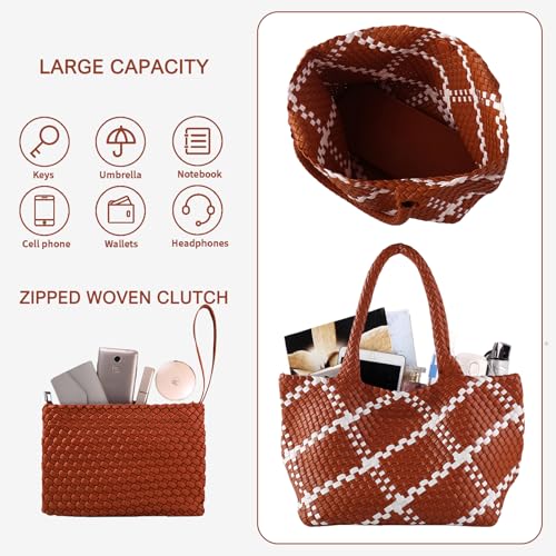 Image of SporGenius Woven Handbag Two Tone Tote Bag Vegan Leather Purse