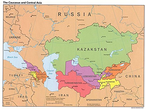 Gifts Delight Laminated 19x14 Poster The Caucasus and Central Asia - Political Map