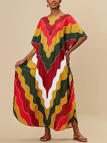 Chunoy Women V Neck Kaftan Dresses Kimono Sleeve Bathing Suit Beach Cover Up2