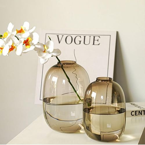 Miniatura 4 de Jarrón de vidrio ámbar para flores, jarrón alto de vidrio para decoración de suelo, jarrones decorativos para centros de mesa del hogar, decoración