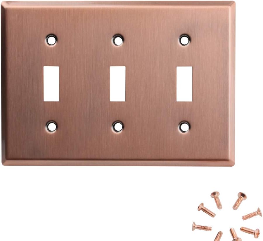 Akicon Copper Switch Plate Triple Gang Toggle Switch Plate Cover, UL Listed, 2 PACK
