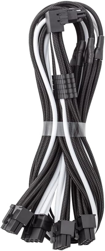 CableMod RT-Series Pro ModMesh Sleeved 12V-2x6 12VHPWR 90° StealthSense PCIe Cable for ASUS/Seasonic/Phanteks - Variant A (Black + White, 16-pin to Quad 8-pin, 60cm)