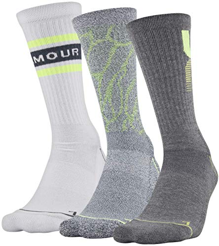 Under Armour Men's Phenom Graphic Crew Socks, 3-Pairs, Xray Yellow Assorted, Shoe Size: Mens 8-12, Womens 9-12