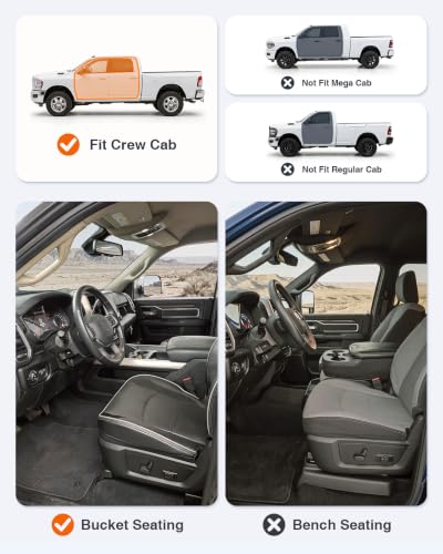 Image of Floor Mats for 2019-2025 2026 2027 Ram 2500 /3500 Crew Cab Bucket Seat & for Carpet Floor (NOT fit Model with PTO Kit), All Weather TPE Custom Fit Car Mats Floor Liners 1st & 2nd Row, Black