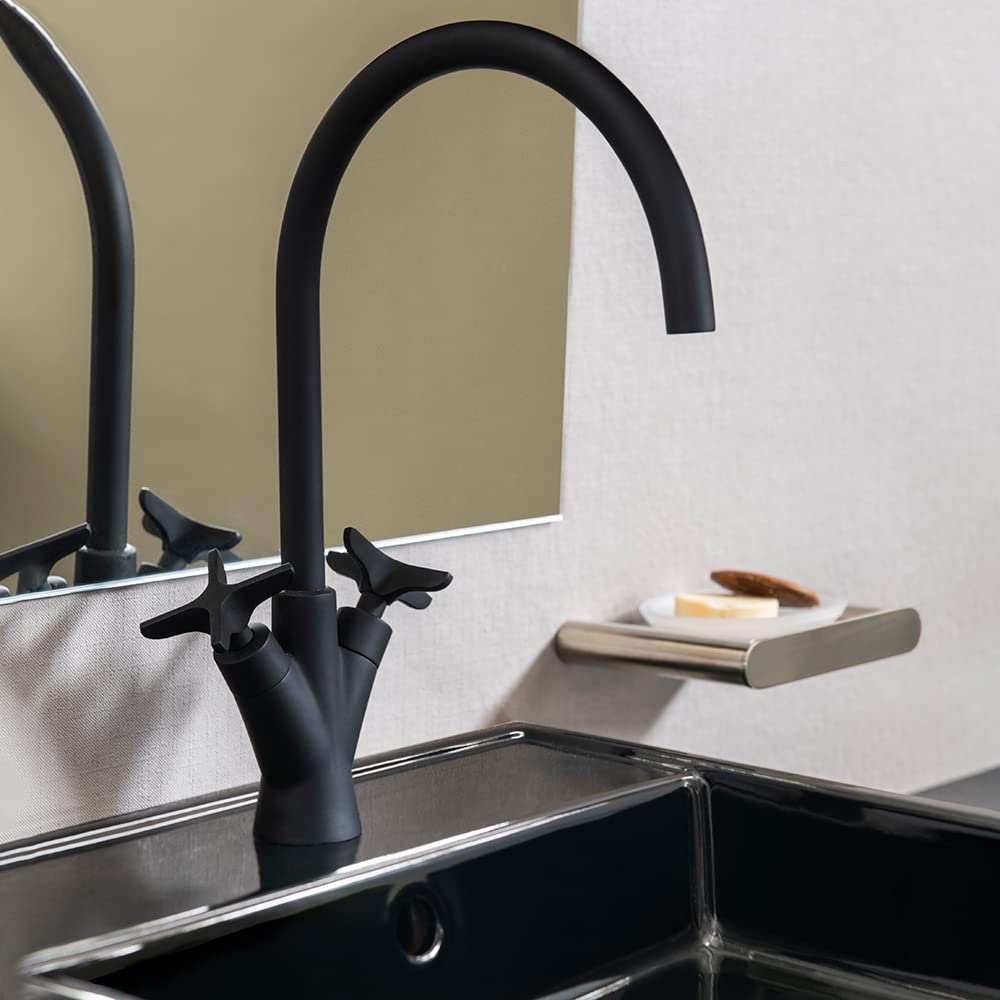 RAMON SOLER 910102NM ADAGIO Grifo Bimando de Lavabo Caño Giratorio 190mm Negro Mate