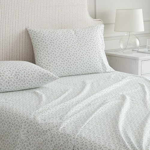 Image of Martha Stewart - Full Size Sheet Set, Crisp & Tailored Bedding with a Smooth Cotton Percale Feel, Deep Pocket, Bed Sheets with Matching Pillowcases & Fitted Sheet (Kennedy Floral Green)