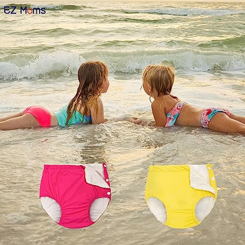 Image of EZ Moms 2 Packs Reusable Swim Diapers Toddler Baby Swim Diaper Size 4 Washable Snap Pool Swimming Diaper 4T Soft and Silky Waterproof Diapers for Swimming Lessons Boys and Girls with a Laundry Bag