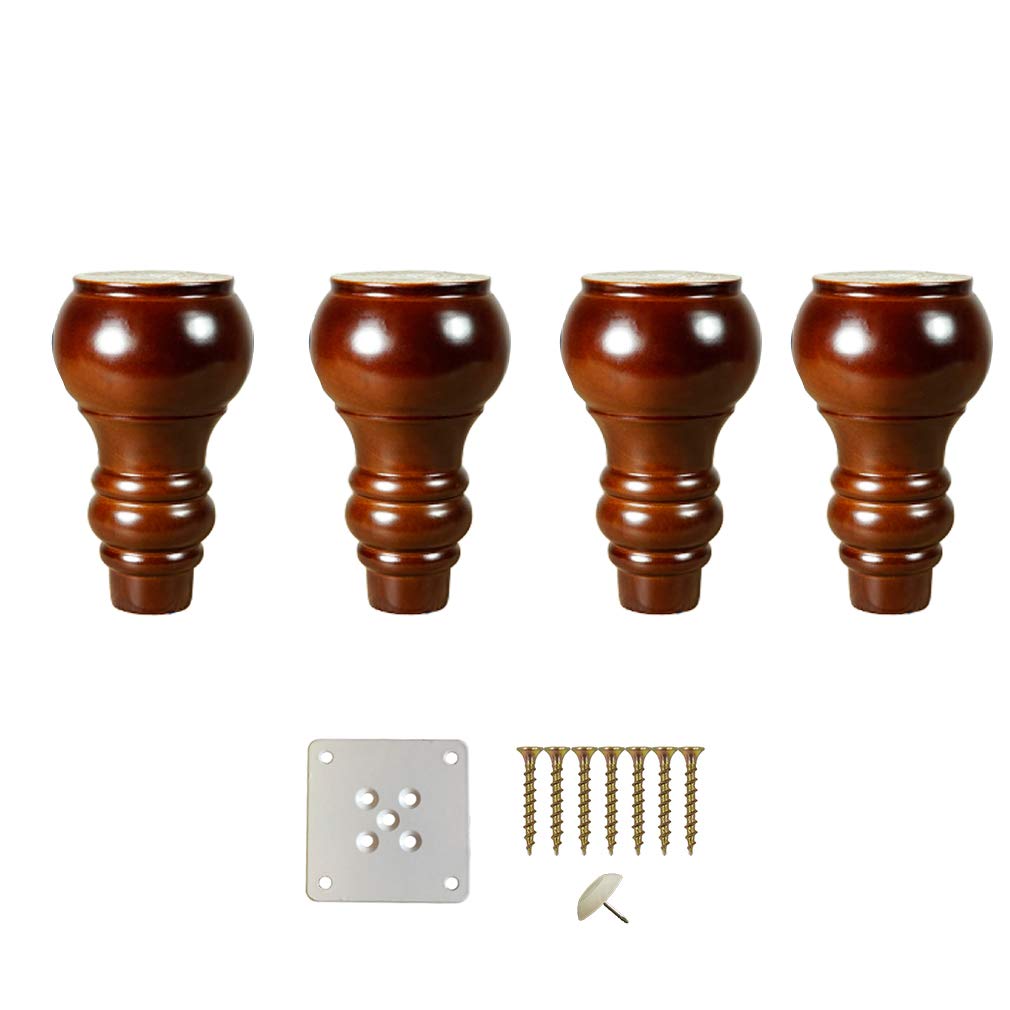 Pack of 4 Furniture Legs Feet,Couch Legs,Round Solid Wood Cupboard Feet,End Tables TV Cabinet Replacement Legs,Brown,with Screws (5.9in(15cm))