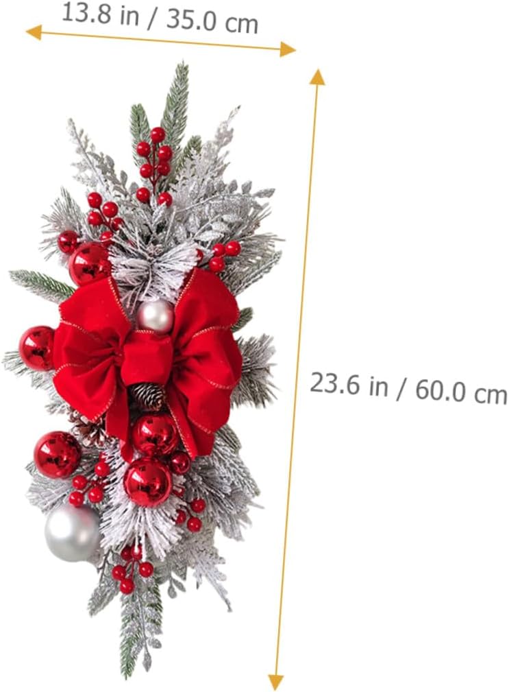Christmas Stair Railing Swag Red Bow Wall Pendant Xmas Wreath Hanging Ornament for Door Window Holiday Home Decor Festive Staircase Decoration