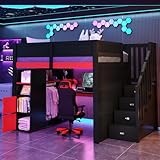 Dolamaní großes Hochbett 140x200 cm Schwarz mit Schreibtisch und...