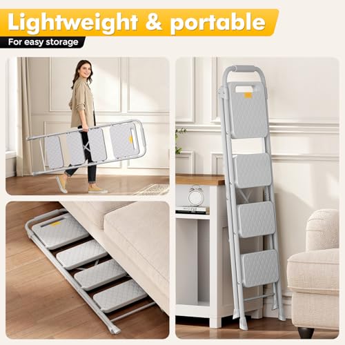 KINGRACK 4 Step Ladder, Folding Step Stool with Safety Lock & Sturdy Anti-Slip Pedals, Pass 800lbs Load Testing, Lightweight, Portable Steel Ladder with Handrails for Home, Kitchen, Garage, Office — view 5