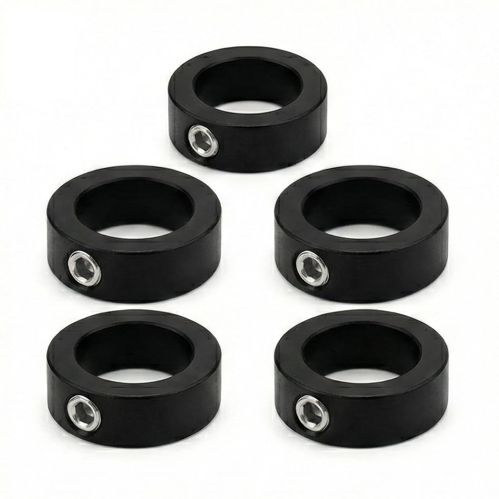 Black PLA Shaft Collars with Set-Screws, 5/16 or 3/8 Inch Inside Diameter, Non-Scratch Design, Available in Sets of 2, 5, 10, and 20 (5, 5/16 Inner Diameter)