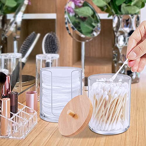 Hwtcjx 2 Stück Wattestäbchen Halter, Wattepad-Halter, Wattepads Aufbewahrung, Wattestäbchen Behälter mit Holzbezug, Wattepadspender, für Wohnzimmer, Schlafzimmer, Badezimmer (B) 3