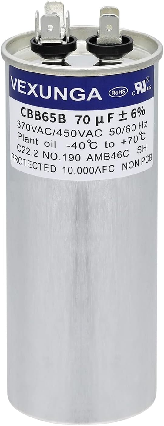 70uF 70 MFD 370VAC 440VAC 450VAC 50/60Hz CBB65 CBB65B Run Start Capacitor for AC Unit Fan Motor Start or Pool Pump or Air Condenser Straight Cool