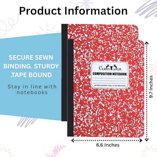 Carnets de composition CLEENTABLE couverture marbrée rouge 200 pages lignées - 3