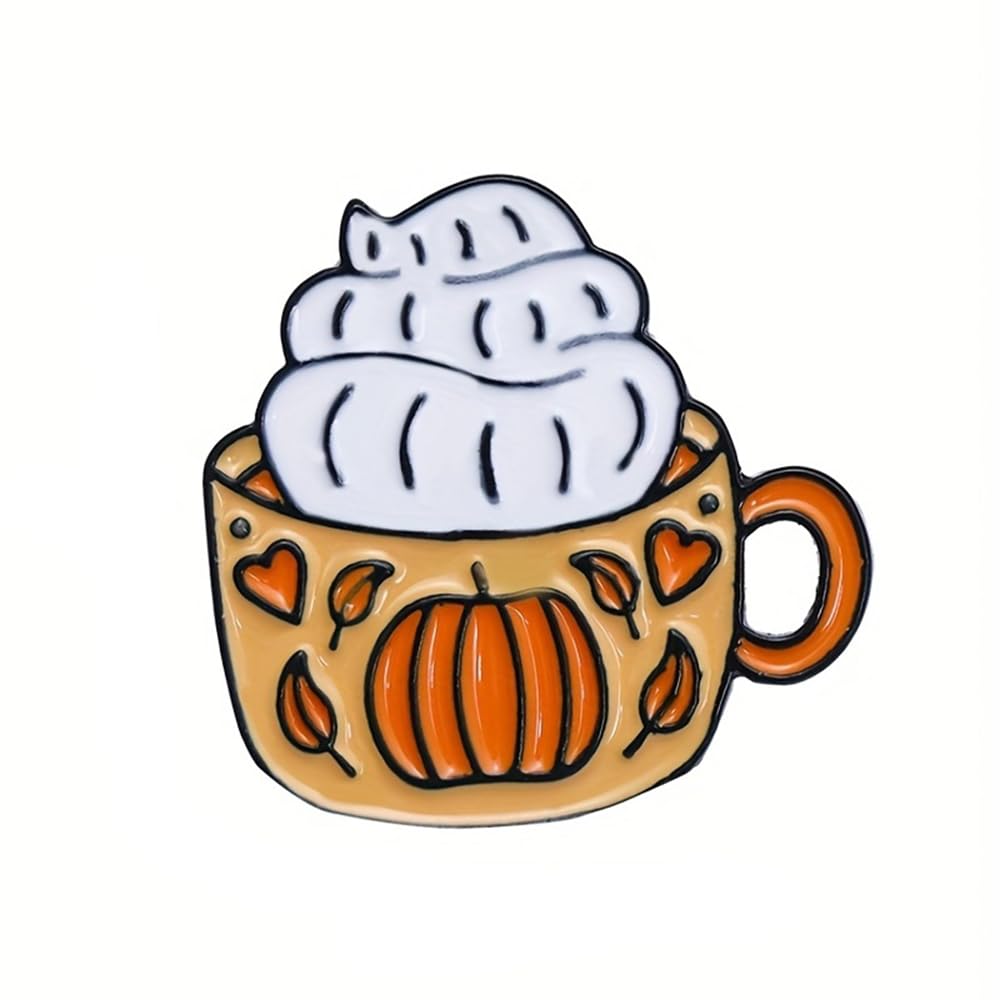 Pumpkin Cup Enamel Pin Cute Pumpkin Enamel Pins with Safety Backing Cartoon Pumpkin Cup Charms Accessories Pumpkin Stuff Gift Jewelry Backpack Lapel Brooches for Women