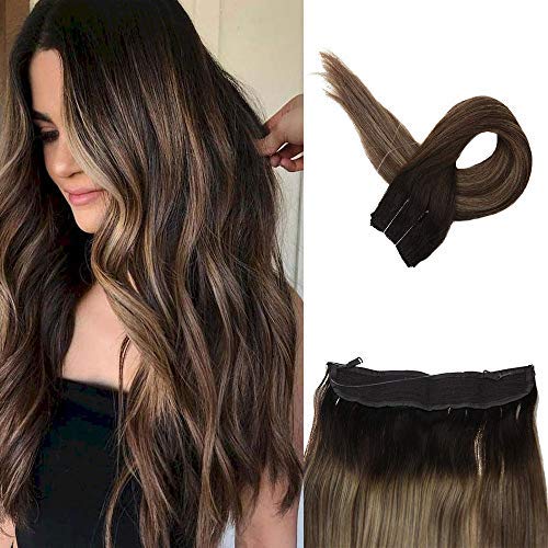 Bargain Hidden Halo Human Extensions Real Hair Color 2/3/27 Honey Blonde Balayage Invisible Fish Line Hair Layered Extensions 14 Inch 70 Gram
