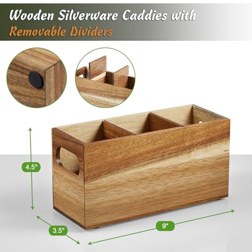 DRASTAR-Silverware-Holder-Acacia-Wooden-Utensil-Caddy-Silverware-Organizer-Countertop-Cutlery-Holder-for-Party-Fork-Spoon-Knife-Organizer DRASTAR Silverware Holder Acacia Wooden Utensil Caddy Silverware Organizer Countertop Cutlery Holder for Party Fork Spoon Knife Organizer