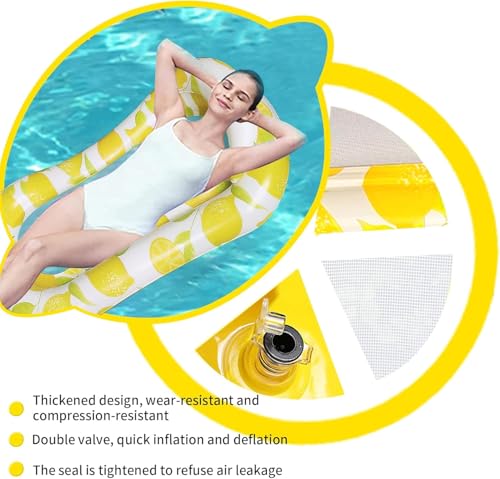 Image of Inflatable Pool Float Lounger with Lemon Pattern, Mesh Cooling Bed, White and Yellow Lemon Design (1 Pcs.)