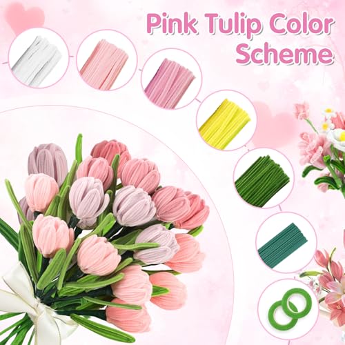 Image of 1000 PCS Pipe Cleaners Craft,Pipe Cleaners Flowers Kit with Handle