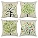 Lieson Poszewki na poduszki ozdobne 4 szt, kwadratowe poszewki na poduszki 40 x 40 cm zielone liście kwiat drzewo, len