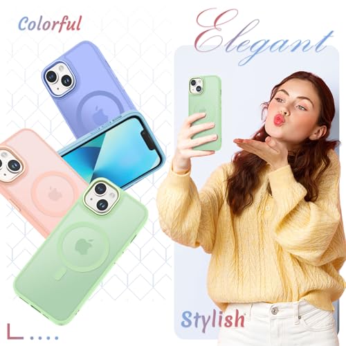 Image of for iPhone 14 Case, iPhone 13 Case, Matte Magnetic Case, Mint Green | Fit for Magsafe, Screen Protector Included, Matte Translucent Frosted Slim Shockproof Protective Phone Cover