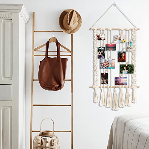 Febsnow Hanging Photo Display Macrame Wall Hanging Pictures Organizer Cards Holder Frame Collage Set Boho Room Decor With 30 Wood Clips #TOP4