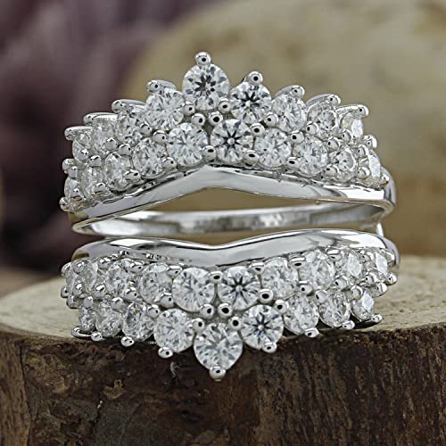 1.90 Carat (ctw) Lab Created Moissanite & Lab Grown Diamond Double Row Solitaire Enhancer Guard Ring For Women In 14K Gold Over Sterling Silver (1.90 Ctw)4