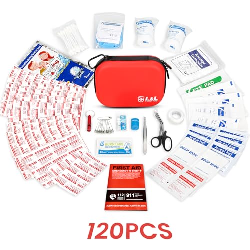 120-Piece First Aid Kit for Travel,Car & Emergency Survival - Compact Waterproof Medical Supplies with Trauma Bandages,Burn Gel & Fever Cooling Patch | Portable for Camping,Hiking,Sports(Red) - Image 3