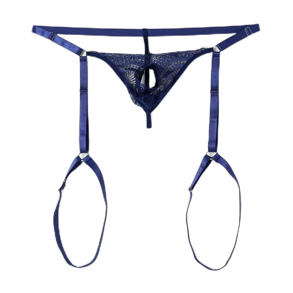 Men's Lace Underwear Sexy thong Sheer Pouch Garter Panties Open in front Crossdressing Sexy Lingerie Sissy Underpants