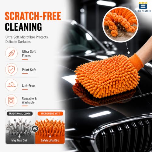 Image of Btag Microfibre Double Sided Wash Mitt Cleaning Gloves | Regular Quality | Super Absorbent | Extra Large | 4 pc Pack | Orange