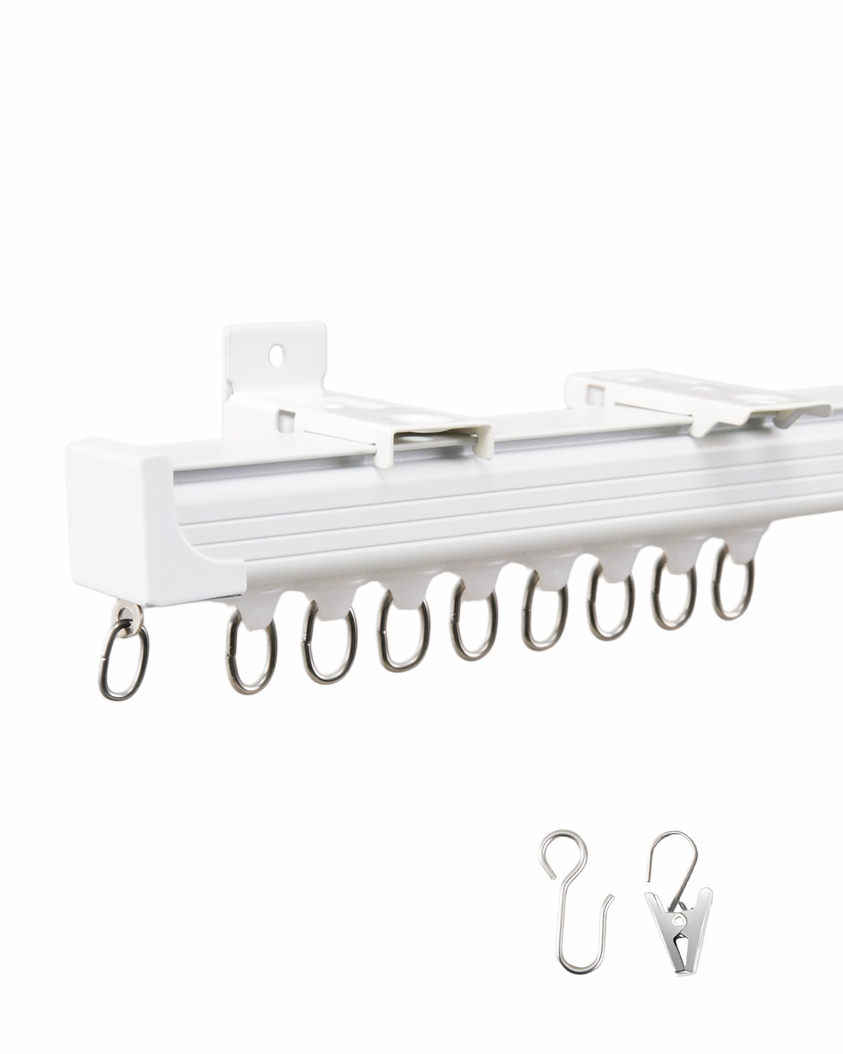 Deckenvorhangschiene, 5 m, Aluminium, Schiebedecken-Vorhangschiene, Deckenmontage, Vorhangschiene und Beschläge für Raumteiler, Fenster, Privatsphäre, Weiß