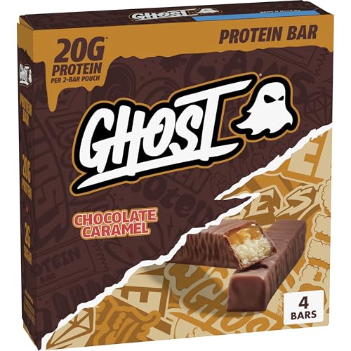 GHOST PROTEIN BAR CHOCOLATE CARAMEL Flavor 20G Protein 2G Sugar 4 Dual-Bar Packs 9.2 oz