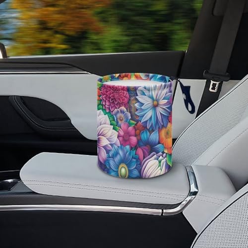 Image of Pensura Bohemian Flowers Car Trash Bag Quality Multipurpose mini Trash can for car Collapsible Accessories Waste Basket Car Organizer Universal Fit for Car SUV Trucks