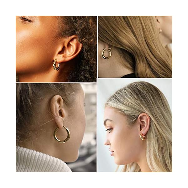 6 Pairs Chunky Gold Hoop Earrings Set for Women 14K Gold Plated Hypoallergenic Thick Open Huggie Hoop Set Jewelry for Christmas Gifts - Image 6