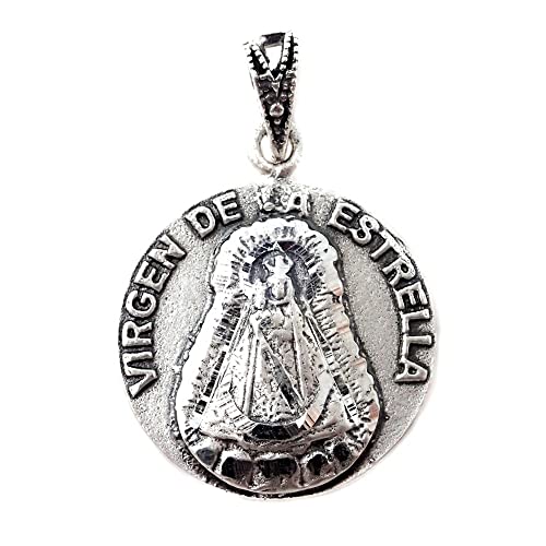Inmaculada Romero IR Virgen de la Estrella de Villa del Río colgante macizo plata Ley 925m unisex 24mm. detalles asa - Personalizable - GRABACIÓN INCLUIDA EN EL PRECIO