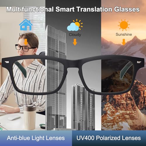 Image of AI Smart Glasses for Men Women, Real-Time Translation Glasses | 165+ Languages, Photochromic Lenses, Open-Ear, Touch Control, Hands-Free Calls /Music, Classic Frame Bluetooth Glasses Travel
