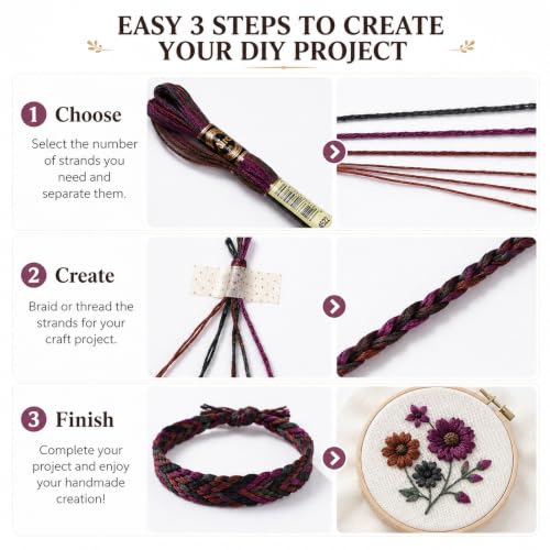 Image of FASHEWELRY 10 Skeins Embroidery Floss Thread 0.5mm Dyed Cross Stitch Floss 6-Ply Friendship Bracelet String for Jewelry Making Bracelets Sewing Knitting Stitching Craft DIY (Deep Magenta)