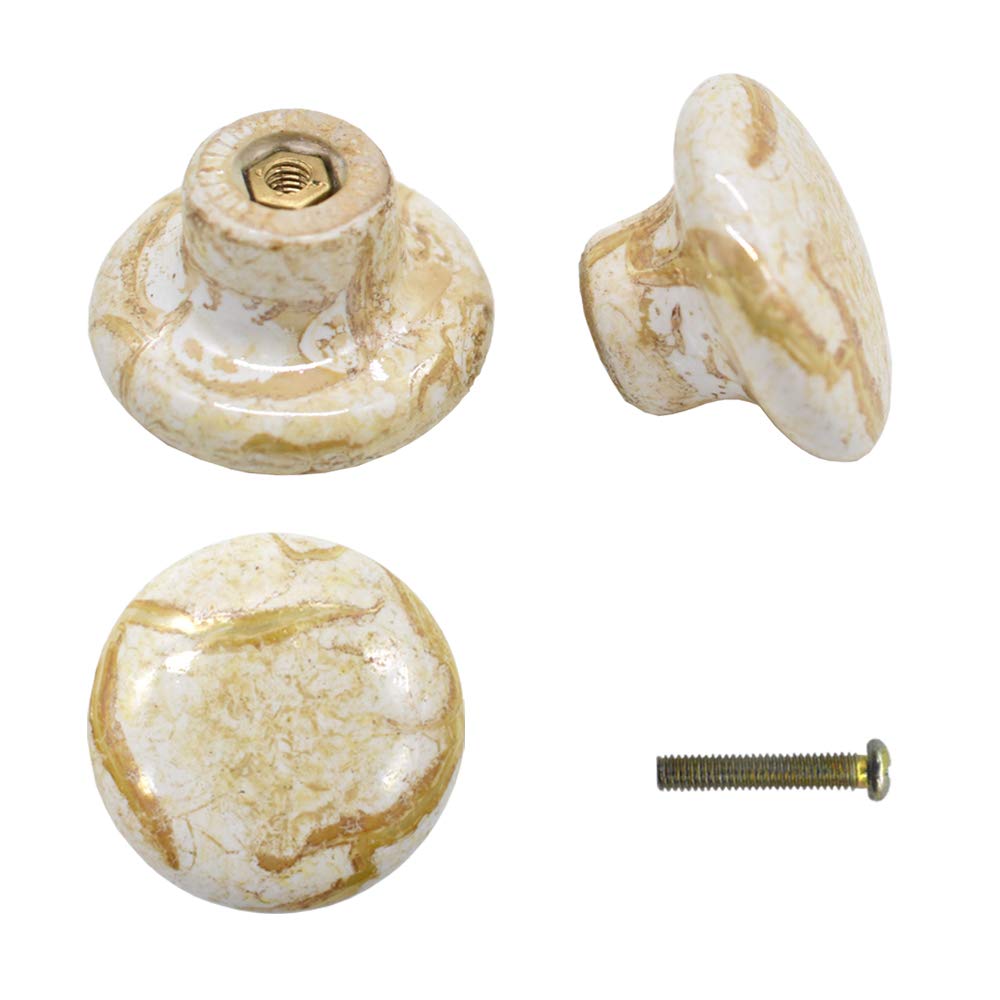 Le-Stone White 10 Pack 1.2" Ceramic Knobs Door Handle Cabinet Drawer Puller Marble Finish Cupboard Pull For Cupboards, Wardrobe, Drawer, Dresser, Chest