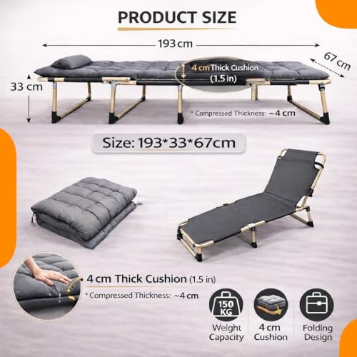 Image of Hukimoyo 5 in 1 Folding Bed Single for Sleeping with Mattress 6Ft Adjutable Adults Foldable Bed for Traveling Portable Recliner Camping Cot beds on Floor for Travel Home(150kg)