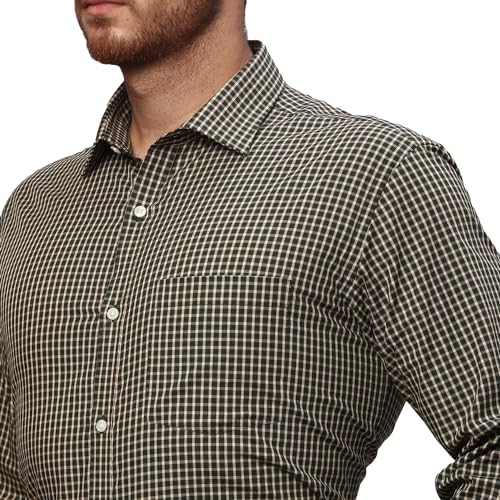 Image of Park Avenue Men's Pure Cotton Checks Pattern Slim Fit Semi Cutaway Collar Full Sleeve Formal Shirt