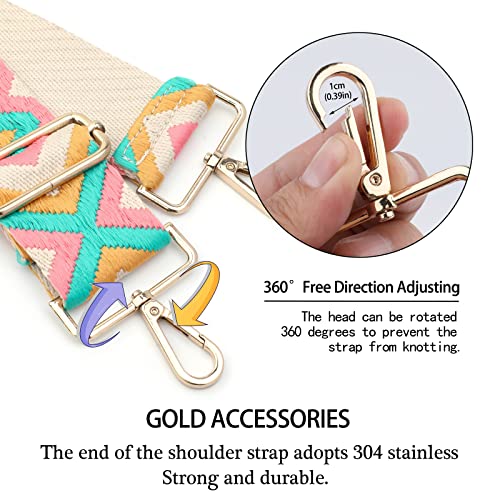 Image of Dsigo Purse Strap, 2 inch Wide Gold Buckle Embroidery Crossbody Shoulder Strap for Bag Handbag Canvas Bag Crossbody Bags