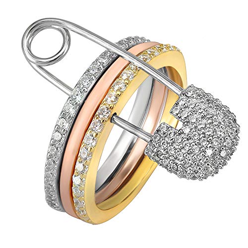 AoedeJ 3PCS Platine Plaqué CZ Trombone Empilable Éternité Bague Bague En Argent Sterling Bague De Mariage Ensembles Cover