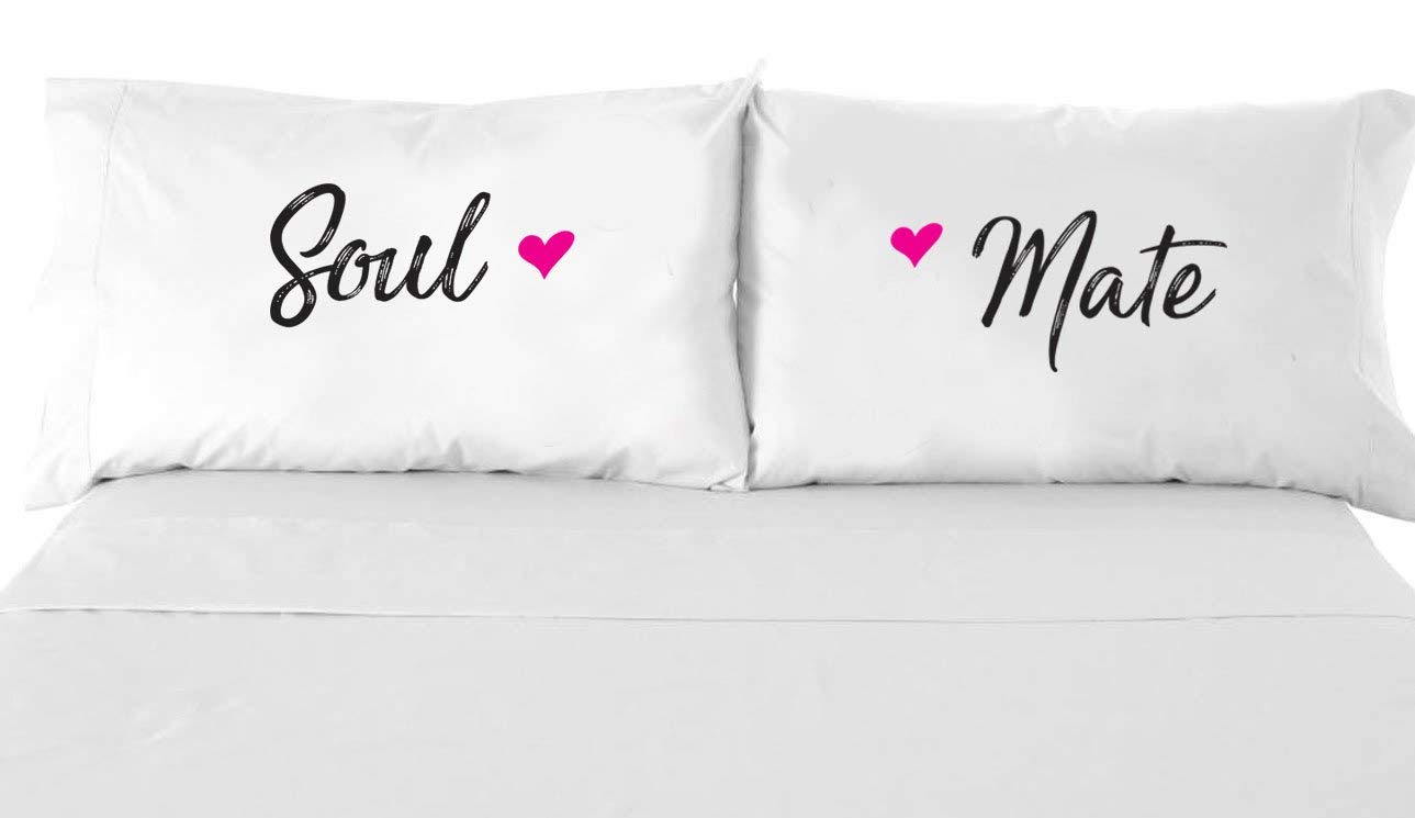 Couples Gifts - Printed Pillowcase - Wedding Gifts - Newlywed Gifts - Soul Mate Pillow Case - White Pillow Cover – Bedroom Decor - Set of 2 - Couples Pillowcases