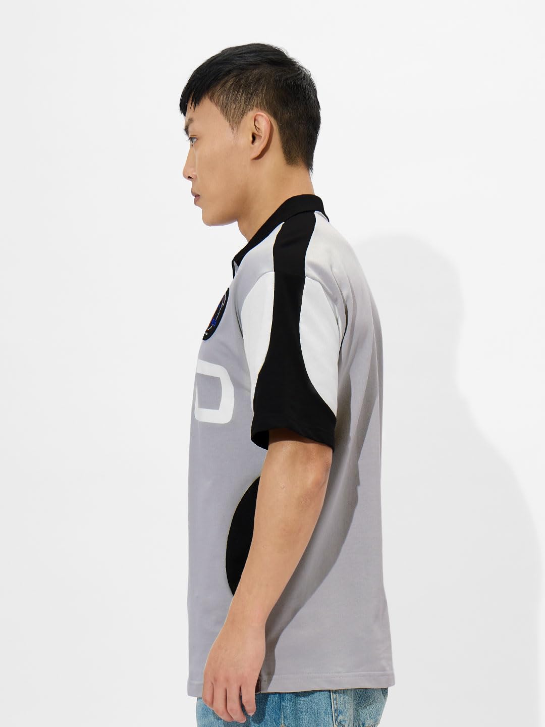 The Souled Store ISRO: Mission to The Moon Hombres y Niños Manga Corta Cuello Gris Gráficos Impreso Algodón Oversize Cremallera Polo