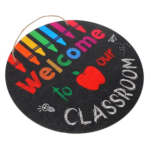 Bathveve Letrero De Bienvenida Escolar De Madera Decoración Para Puerta De Clases Cartel De Regreso Clases Íconos Coloridos De Lápices Y Manzanas Señalización Para Profesores Y Alumnos