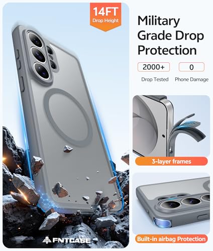 Image of FNTCASE for Samsung Galaxy S26-Ultra Case: [Fit for Magsafe] [Full Camera Protection] Translucent Matte Cases with [Screen Protector] Military Grade Shockproof Protective Phone Cover - Gray