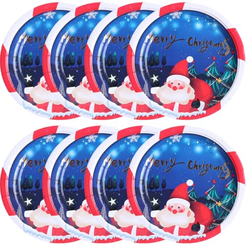 LALADEFIEE 8 Piezas Platos de Papel Desechables con Diseño de Santa Claus para Fiesta de Navidad Platos Redondos para Navideña y Suministros de Mesa Festiva