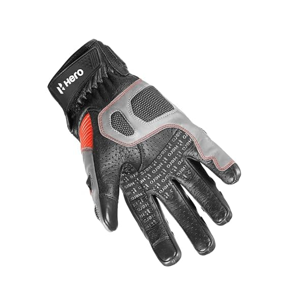 Hero MotoCorp Cycling Leather Short Riding Gloves - Knuckle & Finger Protection, Touch Screen Sensitive, with Palm Slider (Size L)