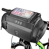 WOTOW Bike Front Handlebar Bag - Large Reflective Bicycle Handlebar Basket Bags Waterproof Storage Pannier for Bike Touchable Transparent Phone Holder Pouch for Men Women Road MTB Outdoor Cycling 4.8L